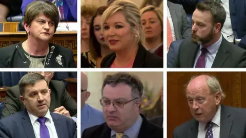 BBC NI political parties gave their views inside and outside the assembly chamber