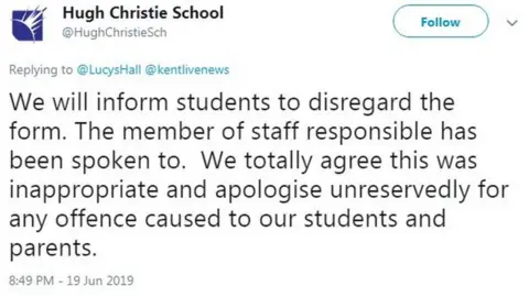 Twitter Tweet from Hugh Christie School