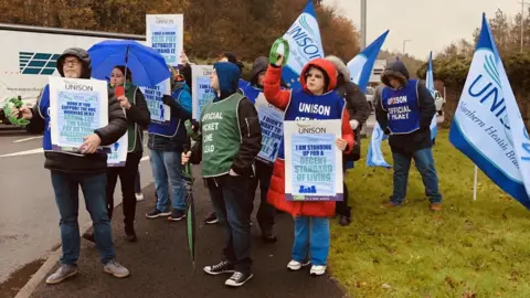 Unison workers strike at Antrim