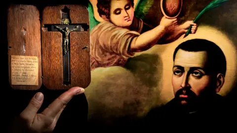 Bar Convent Crucifix alongside painting of Father Edward Oldcorne