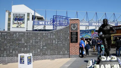 Getty Images Dixie Dean statue and a mural of the "Holy Trinity"