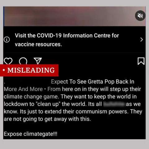 Instagram misleading claim that climate change is "to keep the world in lockdown"