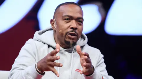 Getty Images Timbaland, Producer & Artist, Mosley Music Group, on Centre Stage during day one of Collision 2019 at Enercare Center in Toronto, Canada