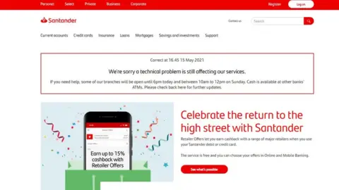 Santander banking services working again after day of technical