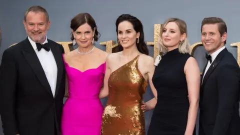 Getty Images Hugh Bonneville, Elizabeth McGovern, Michelle Dockery, Laura Carmichael and Allen Leech at the Downton Abbey world premiere in London in 2019