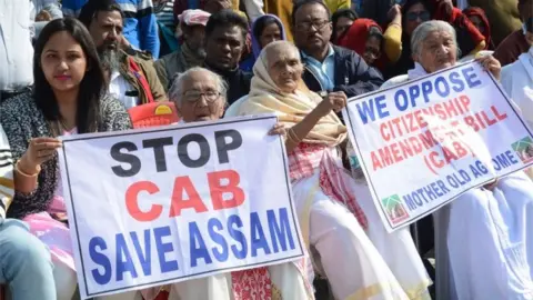 EPA Residents of Old Age Home take part in a peacefull protest against Citizenship (Amendment) Bill 2019 (CAB) in Guwahati, Assam, India 13 December 2019.