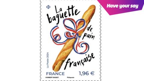 The celebratory baguette-themed French postage stamp.