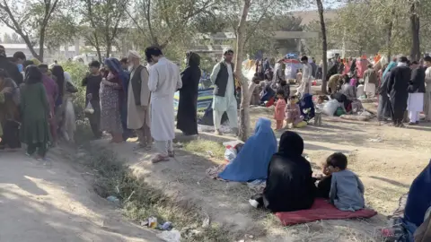 Crowds of displaced people in Kabul