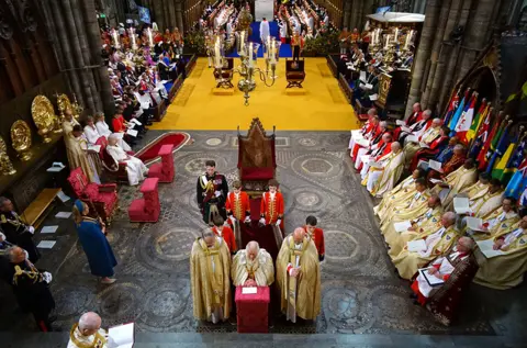 Aaron Chown / PA Media King Charles III during his coronation ceremony in Westminster Abbey