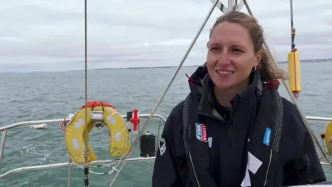 Skipper Hannah Brewis on yacht