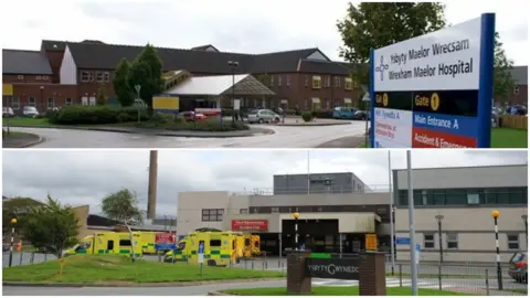 BBC | Getty Images Wrexham Maelor Hospital and Ysbyty Gwynedd in Bangor, Gwynedd