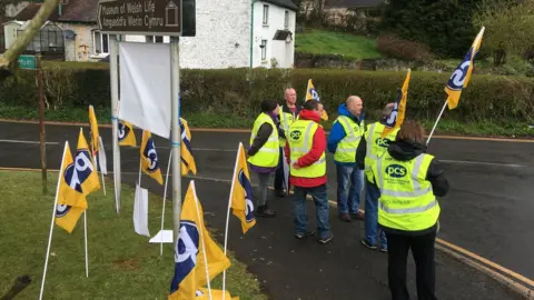 The picket line at St Fagans in April 2016
