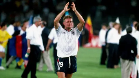 Getty Images A tearful Paul Gascoigne salutes the England fans after the World Cup semi-final