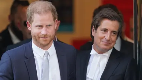 PA Media Prince Harry and barrister David Sherborne leaving court