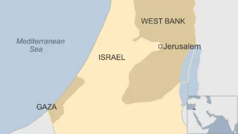Map showing Israel, Gaza and the West Bank