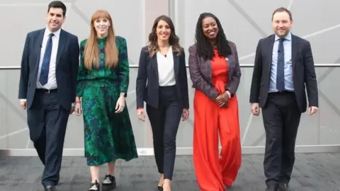 PA Media (left to right) Labour deputy leader candidates Richard Burgon, Angela Rayner, Rosena Allin-Khan, Dawn Butler and Ian Murray
