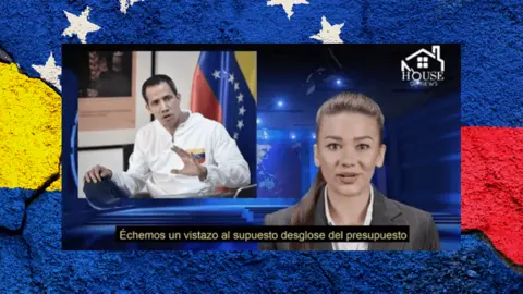 Screenshot- House of News YouTube channel A screenshot of one of the deepfake videos - showing opposition leader Juan Guaidó and a reporter generated using artificial intelligence.