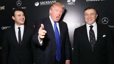 Getty Images Emin Agalarov, Donald Trump and Aras Agalarov attend the red carpet at Miss Universe Pageant Competition 2013 on November 9, 2013 in Moscow