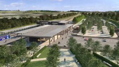 Chelmsford City Council Artist's impression of the new Beaulieu Park station in Chelmsford