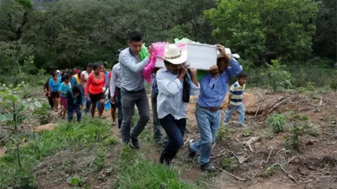 Reuters Relatives and friends lower the coffin with the body of 2-1/2-year-old Guatemalan migrant Wilmer Josue Ramirez, who was detained last month at the U.S.-Mexico border but released from U.S. custody with his mother during treatment for an illness, during his funeral at a cemetery in the village of Olopa, Guatemala May 26, 2019