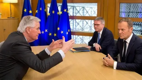 AFP Michel Barnier during a recent meeting with European Council president Donald Tusk