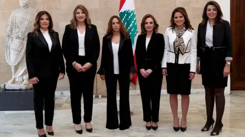 AFP Female ministers in Lebanon's new government - (L to R) Lamia Doueihy, Marie-Claude Najm, Zeina Akar, Manal Abdel Samad, Vartine Ohanian and Ghada Shreim