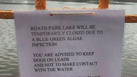 Signs have been erected around the lake