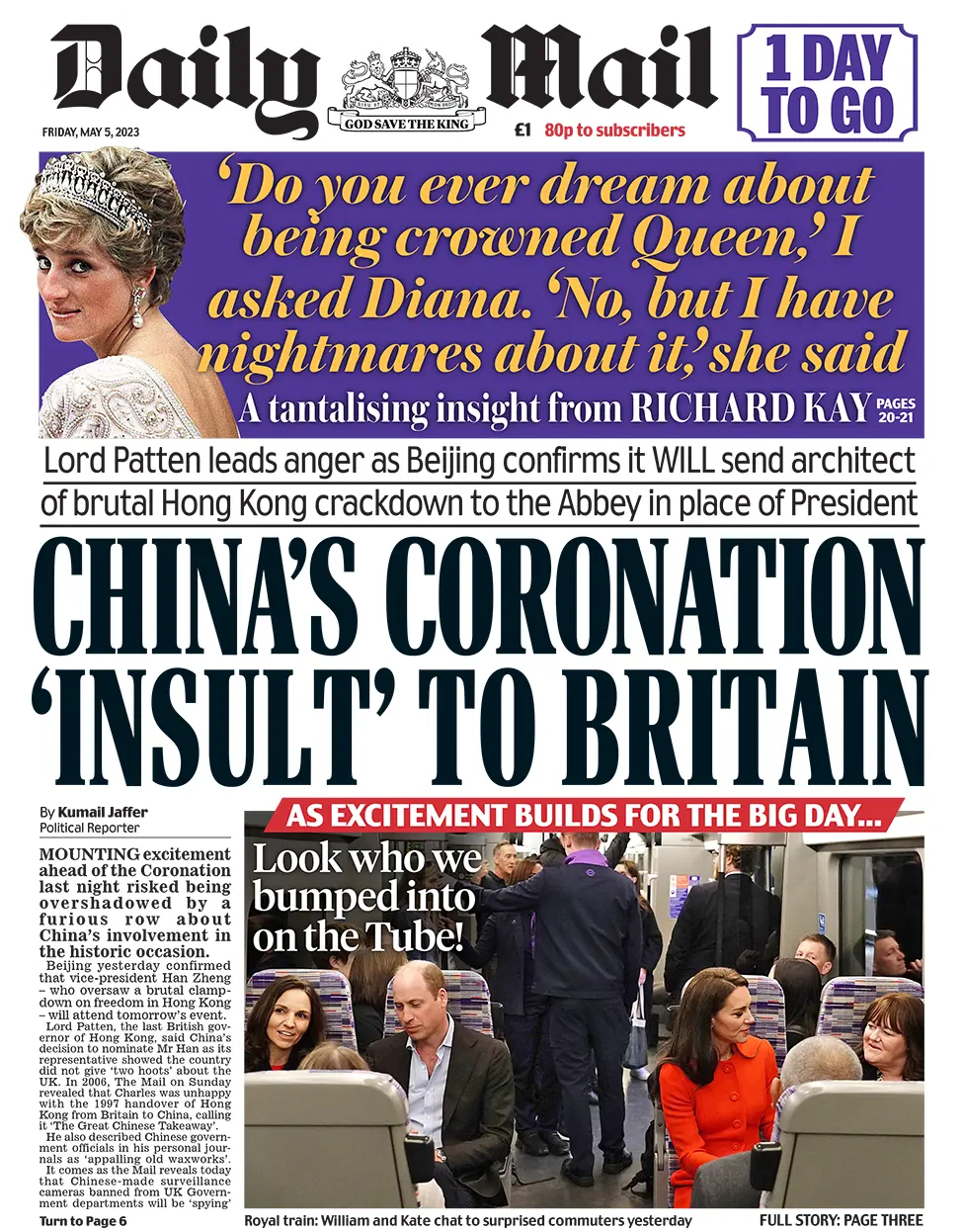 The headline in the Mail reads: "China's coronation 'insult' to Britain"
