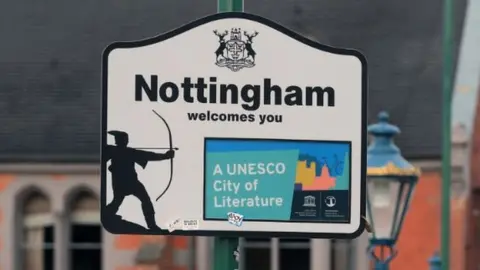 PA Media Welcome to Nottingham sign