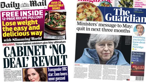 Daily Mail and Guardian front pages for 23/02/19