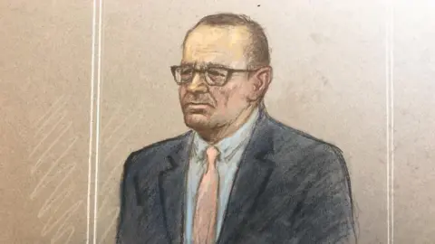 A court sketch of Kevin Spacey, showing the upper half of his body