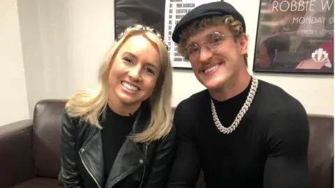 Logan Paul chatting to BBC Newsbeat reporter Eleanor Roper