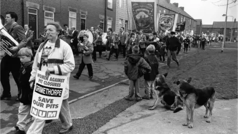 Getty Images Demonstration against the plans to close the pit at Grimethorpe