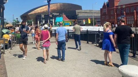 crowds in Cardiff Bay