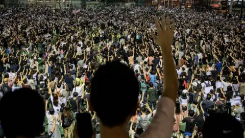 Getty Images Large crowd of protesters in Hong Kong