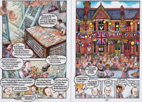 Raymond Briggs A double page spread showing a colourful VE Day party from Ethel and Ernest