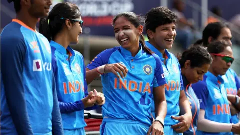 Getty Images Harmanpreet Kaur of India looks on ahead of the ICC Women's T20 World Cup group B match between India and Ireland at St George's Park on 20 February 2023 in Gqeberha, South Africa