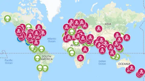 EU Disinfo Lab Map showing 265 fake sites all over the world