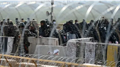 Getty Images Police at Ghazipur on January 30, 2021