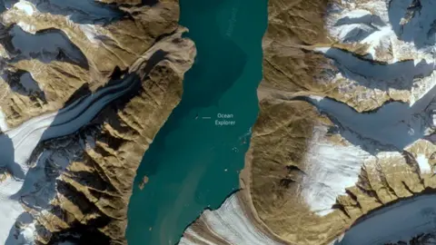 EU Copernicus Sentinel-2  Image of Ocean Explorer became stranded in the Northeast Greenland National Park