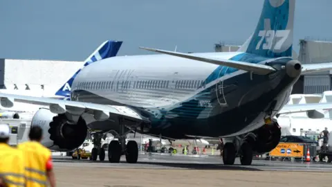 Getty Images A Boeing 737 Max moves on the tarmac on June 16, 2017 in le Bourget near Paris prior to the opening of the International Paris Air Show on June 19.