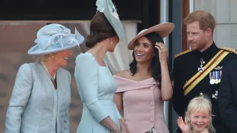 PA The Duchess of Cornwall, Duchess of Cambridge and the Duke and Duchess of Sussex,