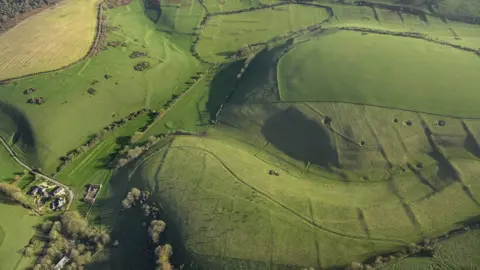 Historic England Archive aerial shot of fields in Dorset