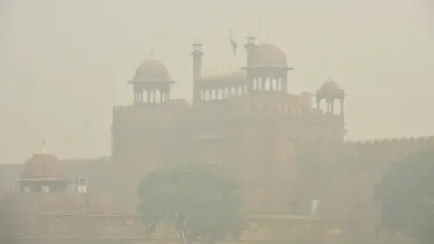 Getty Images View of Delhi's iconic Red Fort with heavy smog and foggy weather last year