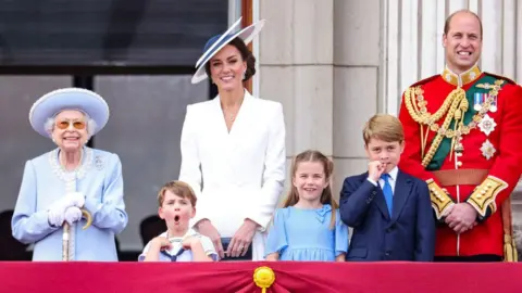 Getty Images The Queen, Prince Louis, the Duchess of Cambridge, Princess Charlotte, Prince George and the Duke of Cambridge