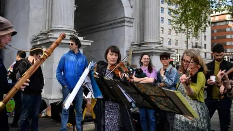 DANIEL LEAL-OLIVAS/AFP/Getty Images Protesters at Marble Arch