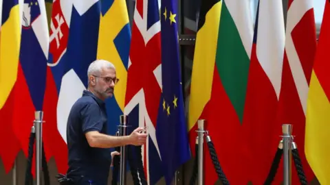 Reuters Flags at European Council headquarters