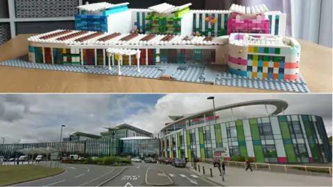 Ricky Parkes/Google Lego Kings Mill Hospital and the real building