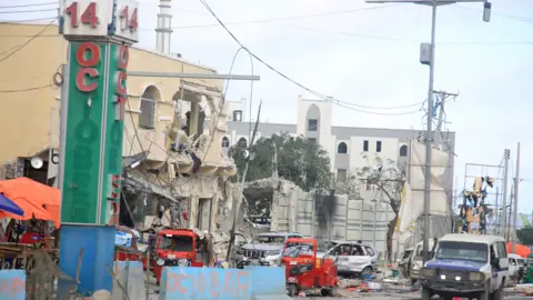 Getty Images A general view shows the scene of one of car bomb explosions in Mogadishu, Somalia - 29 October 2022