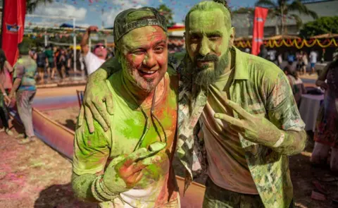 Getty Images People take part in the Holi Festival celebrations at the Sikh Union Club in Nairobi, Kenya on March 12, 2023